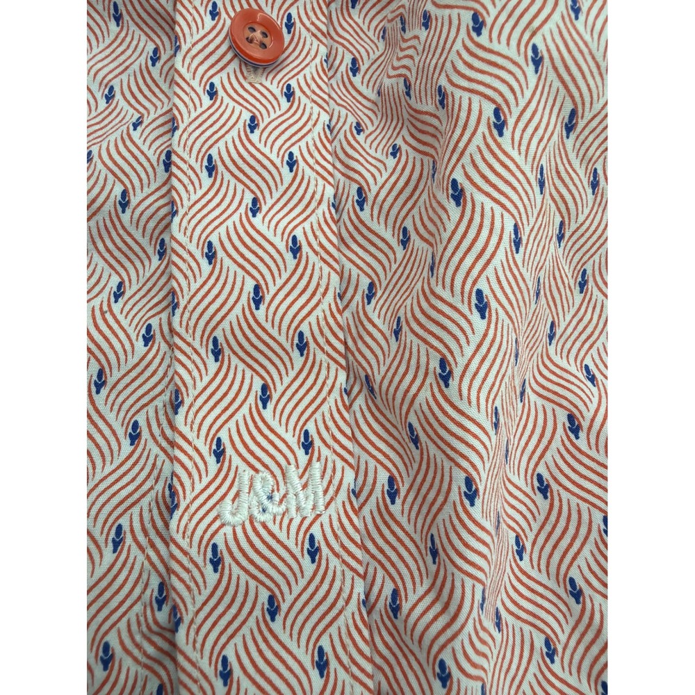 Johnston & Murphy Mens Large Red Blue Geometric Short Sleeve Button Down Shirt - Picture 6 of 7